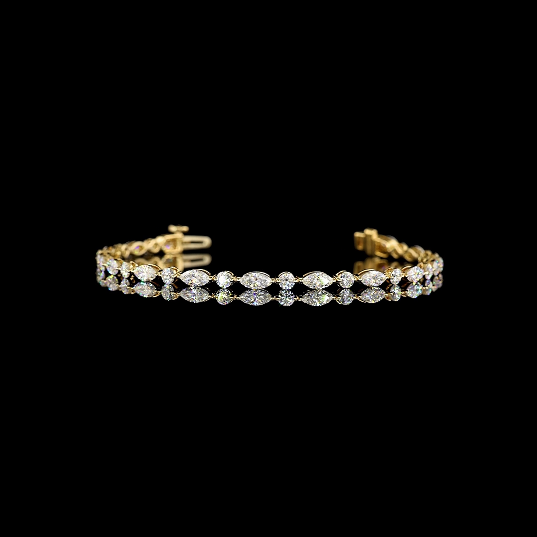 3-1/4ctw Prong East West Marquise & Round Station Bracelet