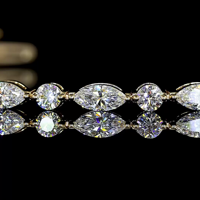 3-1/4ctw Prong East West Marquise & Round Station Bracelet