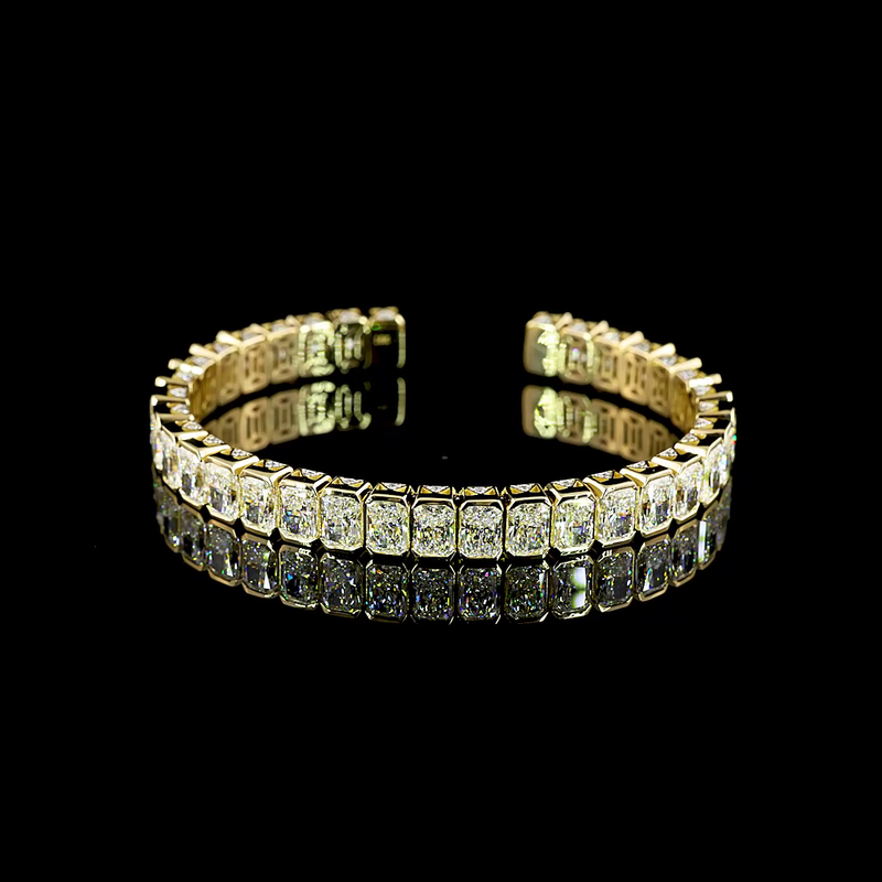 21ctw Bezel Radiant & Round Bangle Bracelet