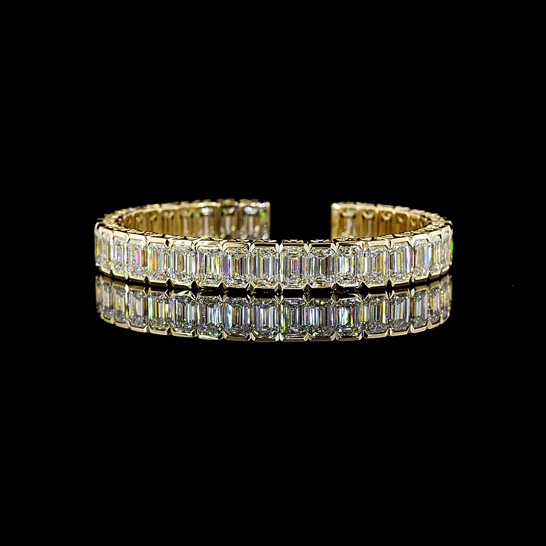 23ctw Half Bezel Emerald Bangle Bracelet