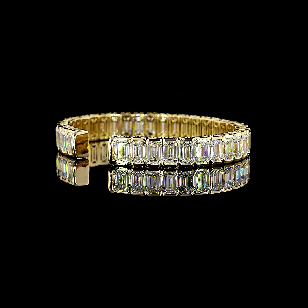 23ctw Half Bezel Emerald Bangle Bracelet
