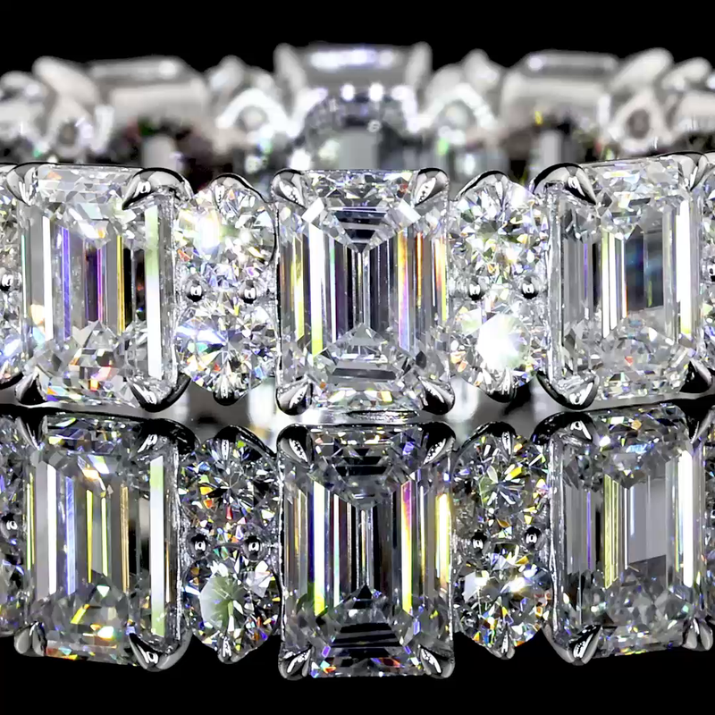 4ctw Emerald & Round Prong Diamond Eternity Band
