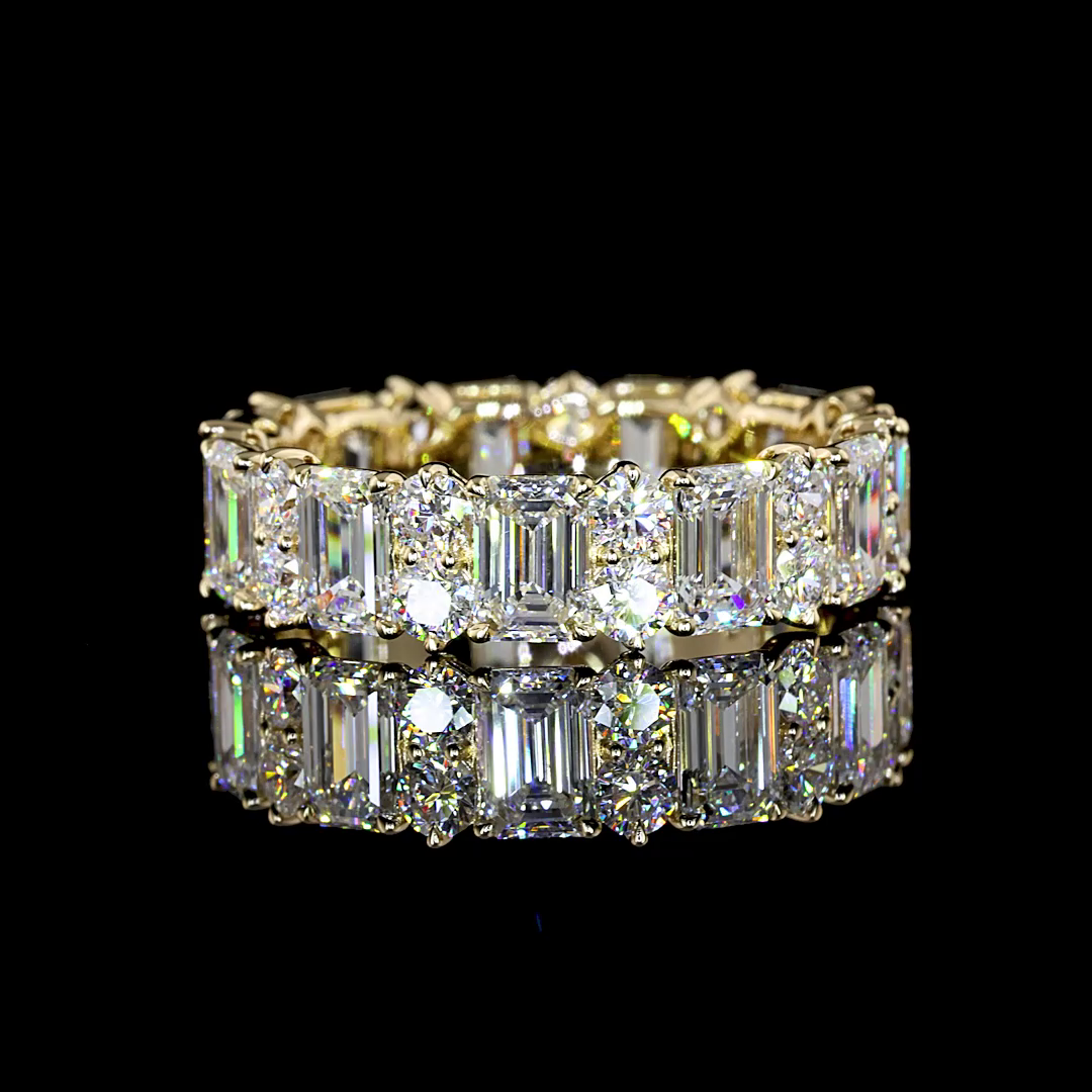 5ctw Emerald & Round Prong Diamond Eternity Band