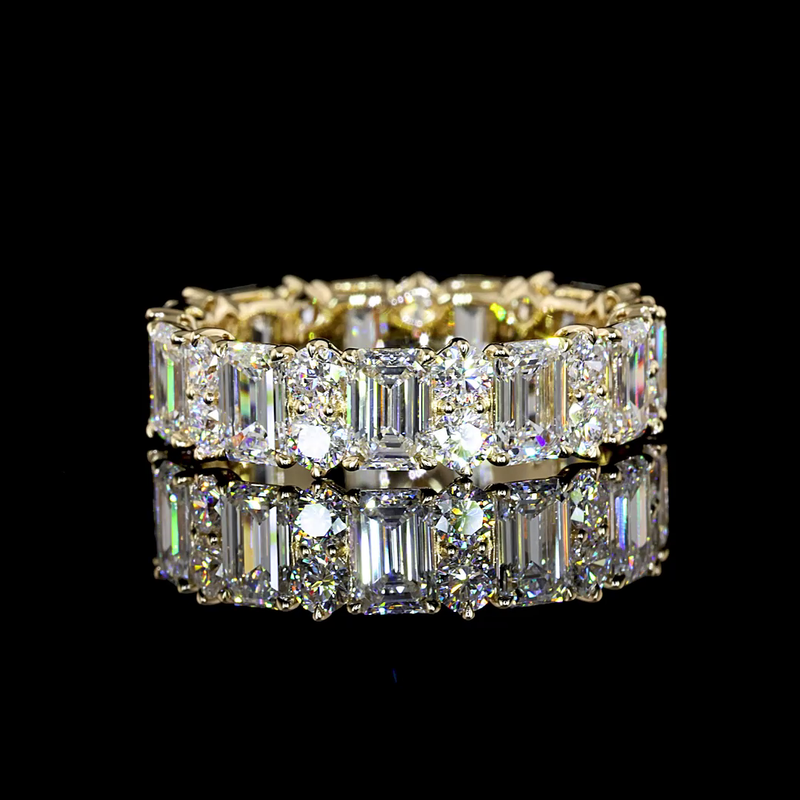 5ctw Emerald & Round Prong Diamond Eternity Band