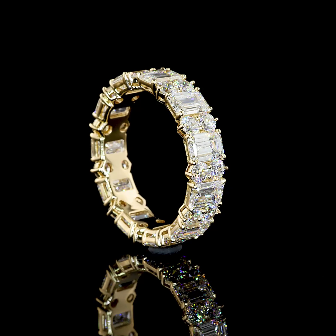 5ctw Emerald & Round Prong Diamond Eternity Band