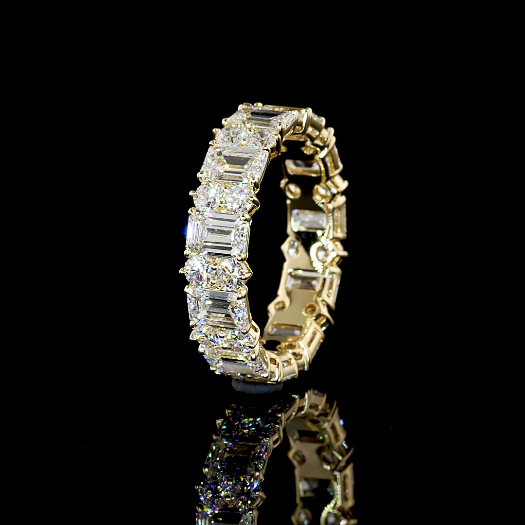 5ctw Emerald & Round Prong Diamond Eternity Band