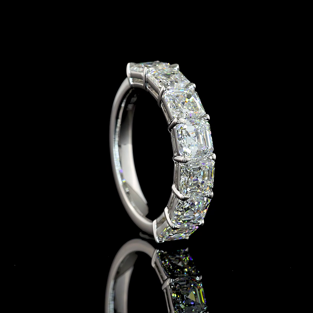 4ctw Asscher Prong Diamond Half Eternity Band