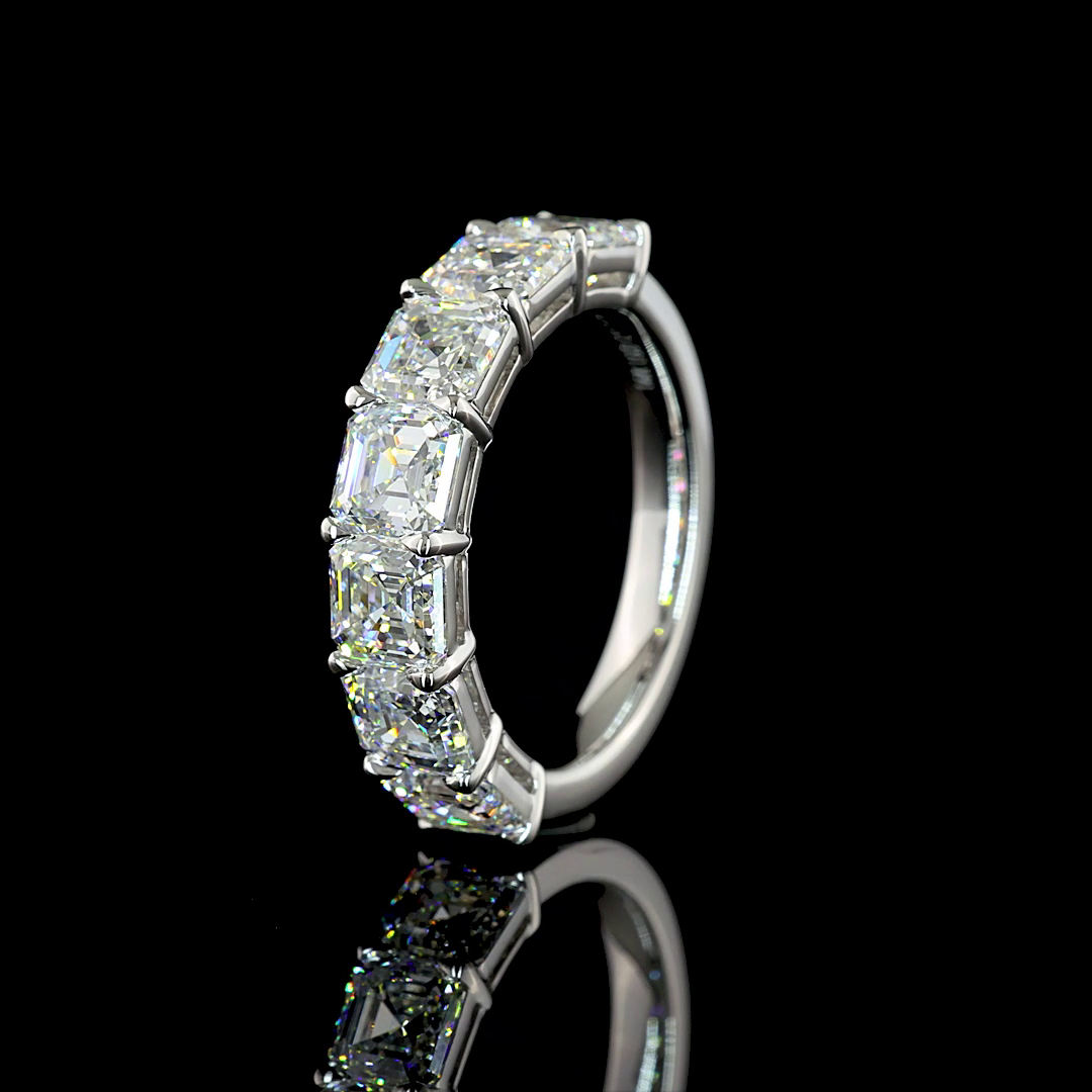 4ctw Asscher Prong Diamond Half Eternity Band