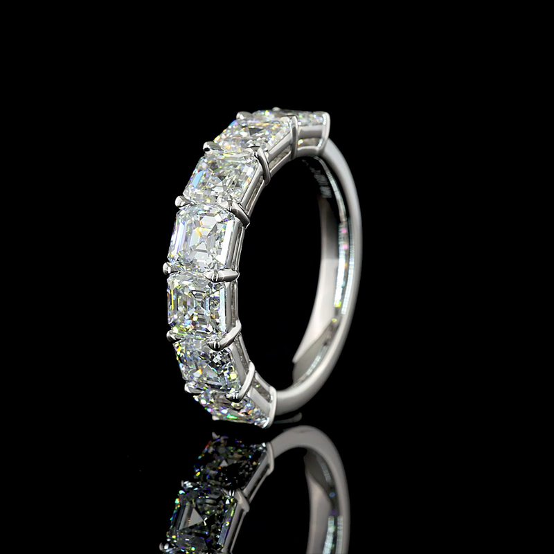 4ctw Asscher Prong Diamond Half Eternity Band