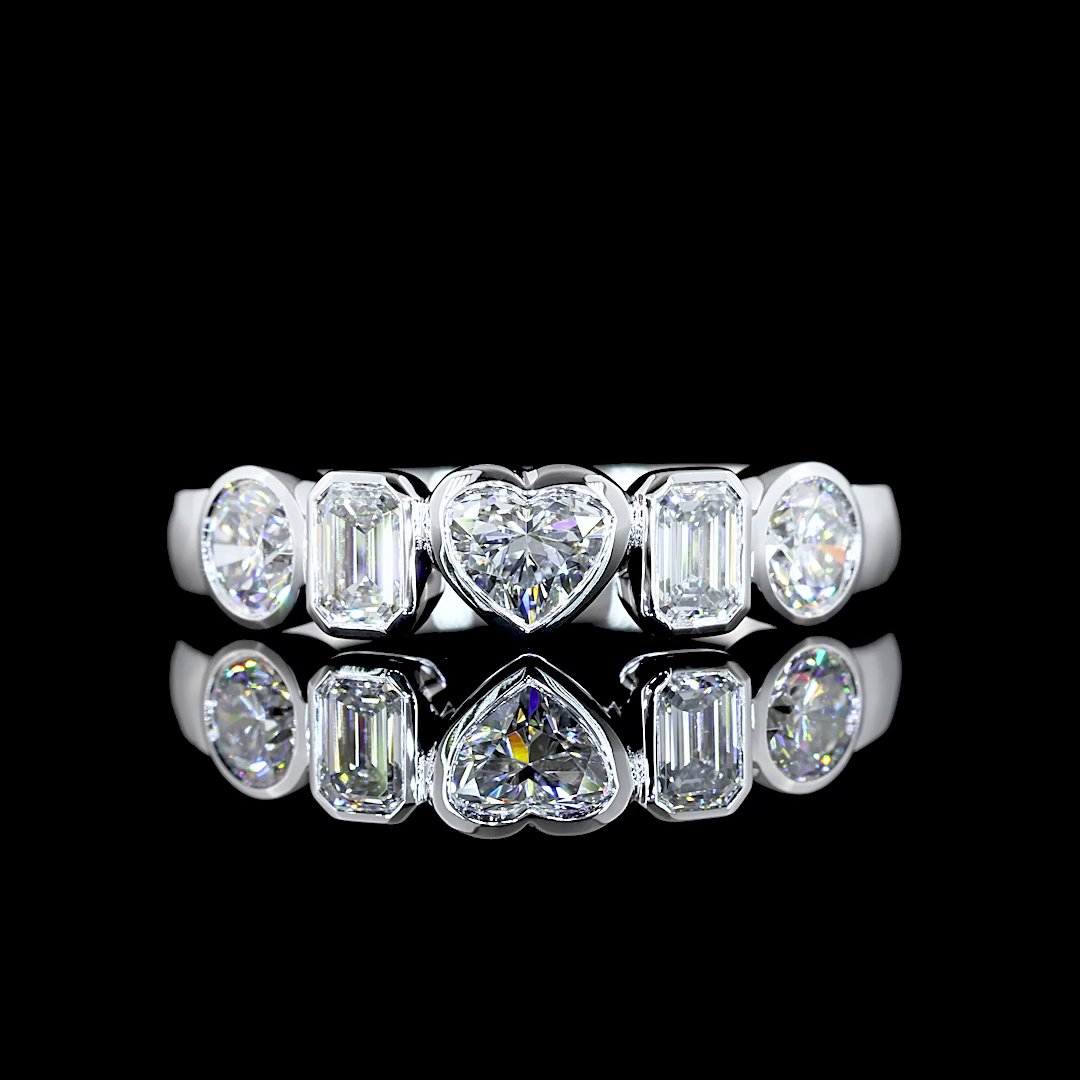 1ctw Bezel Heart & Round Five Stone Band