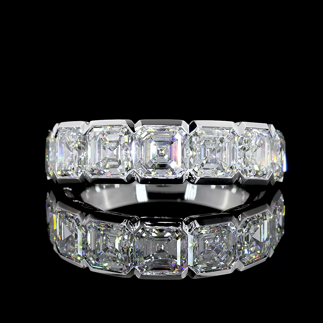 5ctw Asscher Half Bezel Diamond Half Eternity Band
