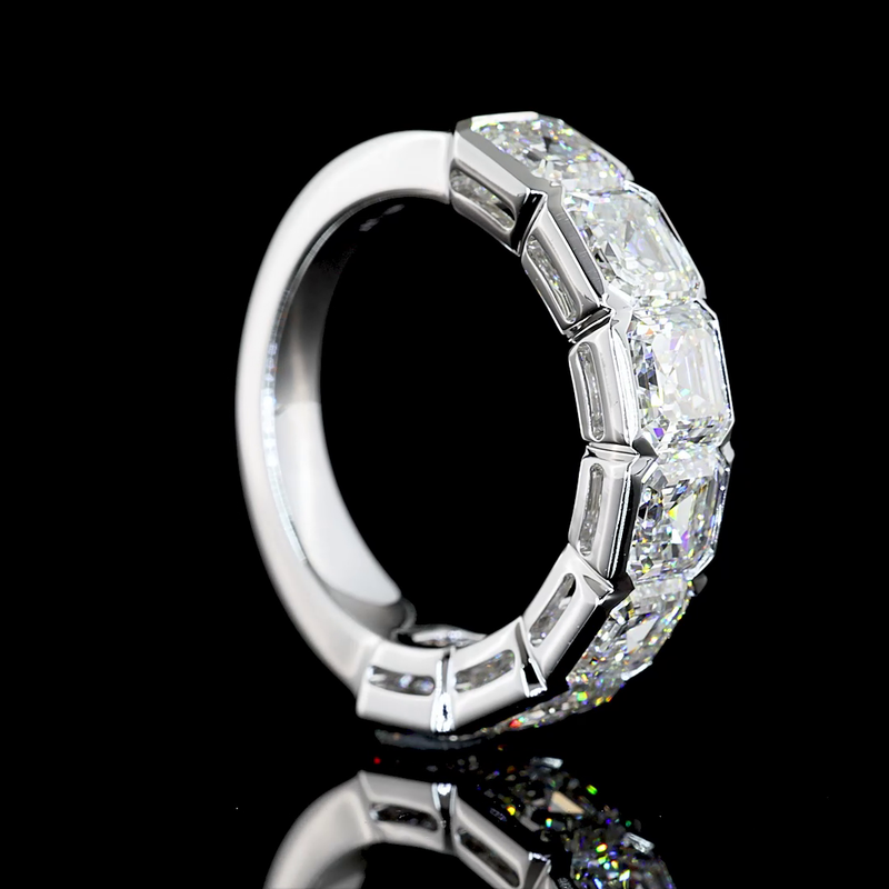 5ctw Asscher Half Bezel Diamond Half Eternity Band