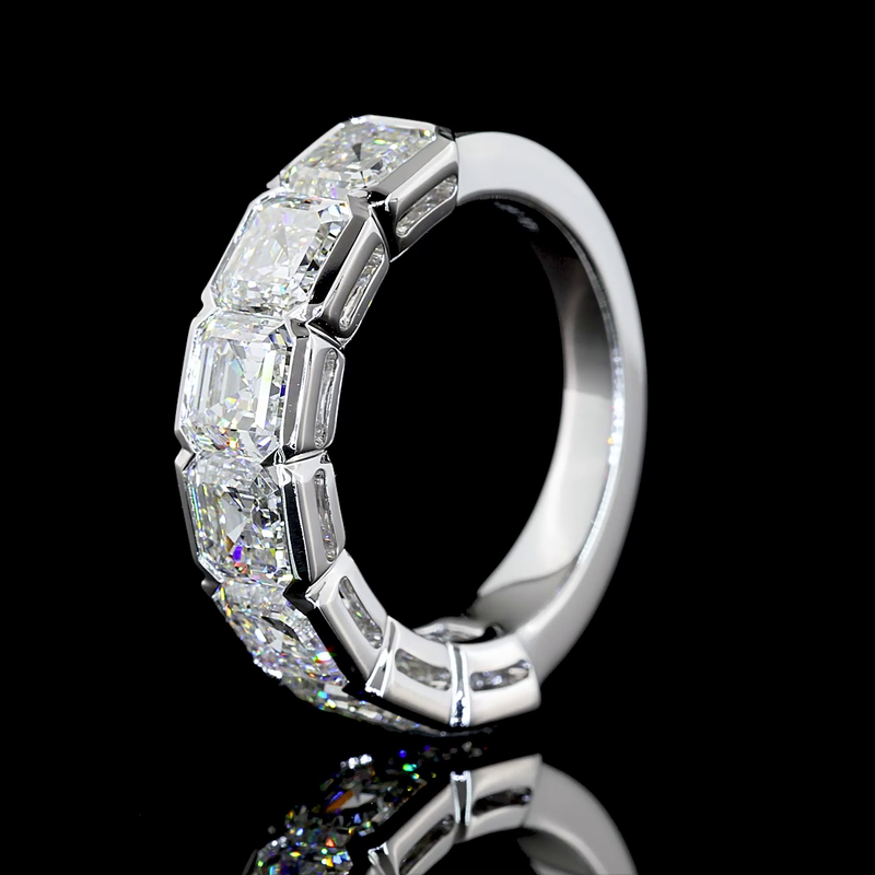 5ctw Asscher Half Bezel Diamond Half Eternity Band