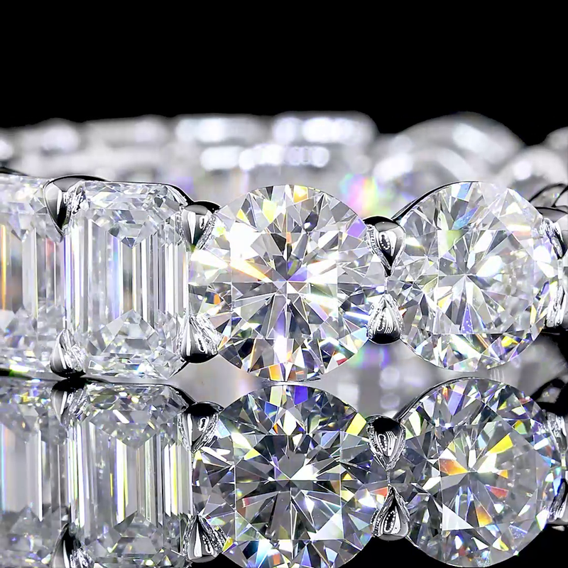 7ctw Emerald & Round Prong Diamond Eternity Band