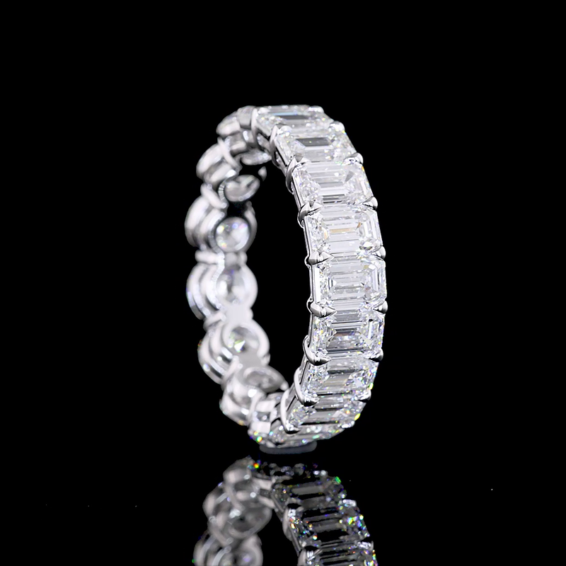 7ctw Emerald & Round Prong Diamond Eternity Band