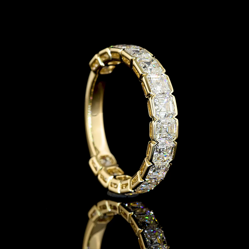3ctw Asscher Half Bezel Diamond 3/4 Eternity Band