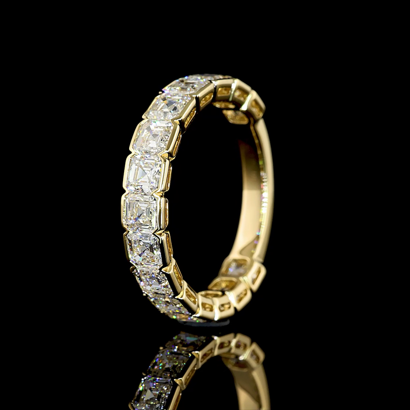 3ctw Asscher Half Bezel Diamond 3/4 Eternity Band