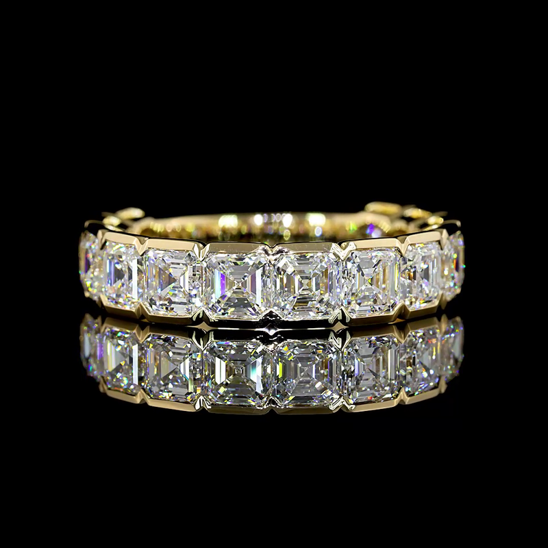 4ctw Asscher Half Bezel Diamond 3/4 Eternity Band