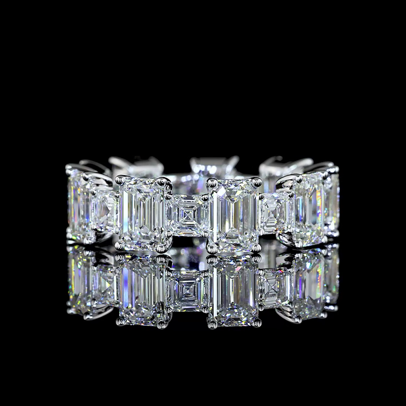 6ctw Emerald & Asscher Prong Diamond Eternity Band
