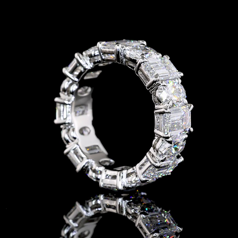 7ctw Emerald & Oval Prong Diamond Eternity Band