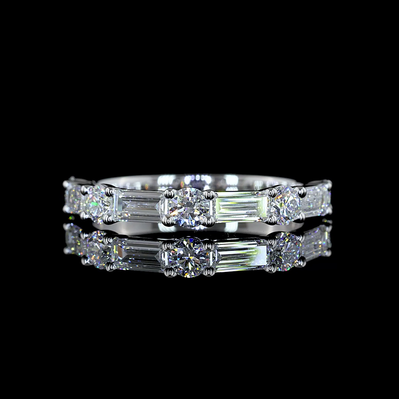 3/4ctw Prong East West Baguette & Round Half Eternity Band