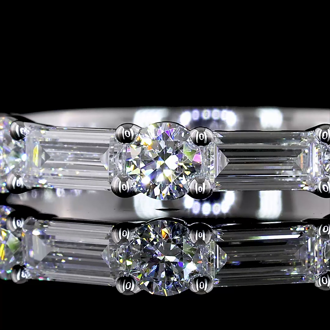 3/4ctw Prong East West Baguette & Round Half Eternity Band