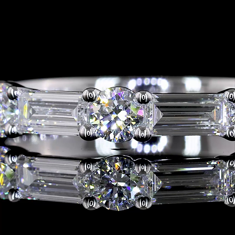 3/4ctw Prong East West Baguette & Round Half Eternity Band