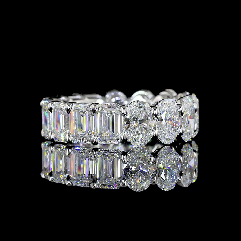 9ctw Emerald & Oval Prong Diamond Eternity Band