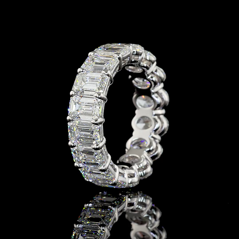 9ctw Emerald & Oval Prong Diamond Eternity Band