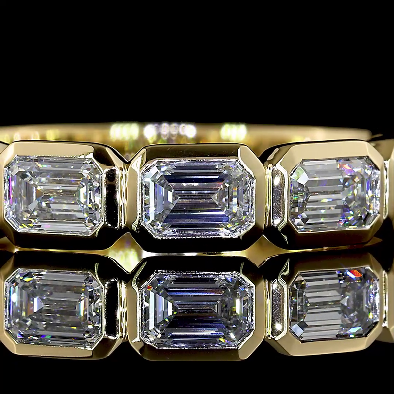 1ctw Bezel East West Emerald Seven Stone Band