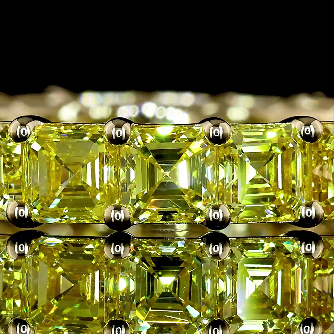 Asscher Fancy Vivid Yellow Lab Grown Diamond Eternity Band (3-1/2ctw)