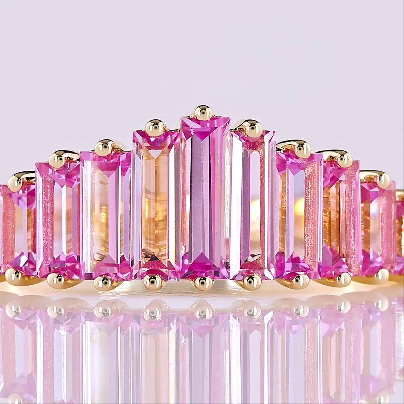 Baguette Pink Sapphire Half Eternity Band
