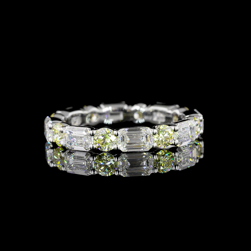 3ctw Round & Emerald East West Prong Diamond Eternity Band