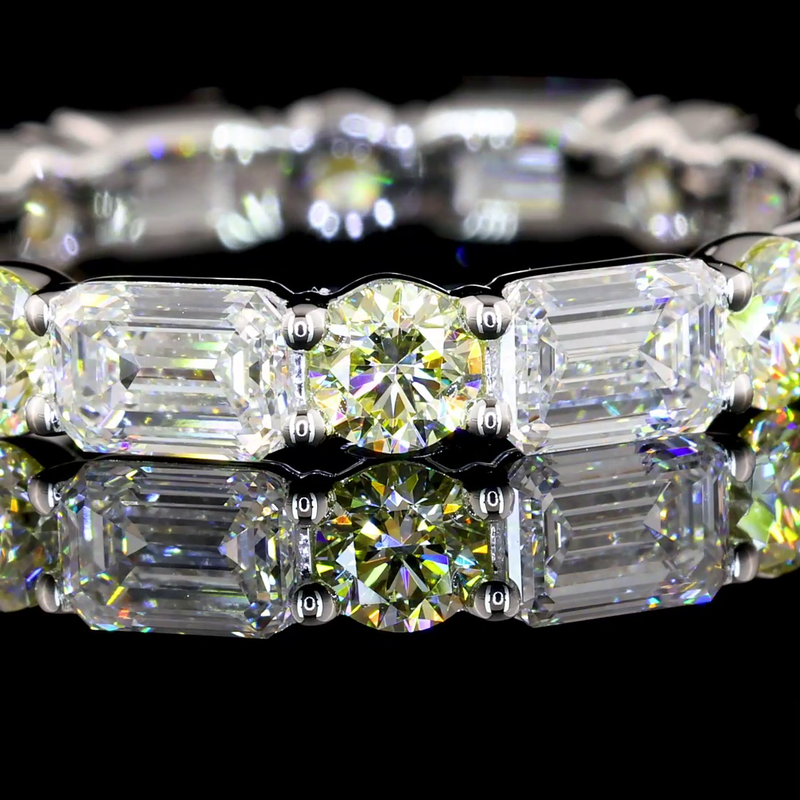 3ctw Round & Emerald East West Prong Diamond Eternity Band