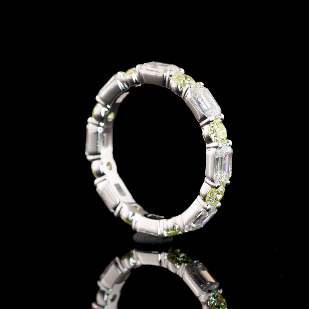 3ctw Round & Emerald East West Prong Diamond Eternity Band