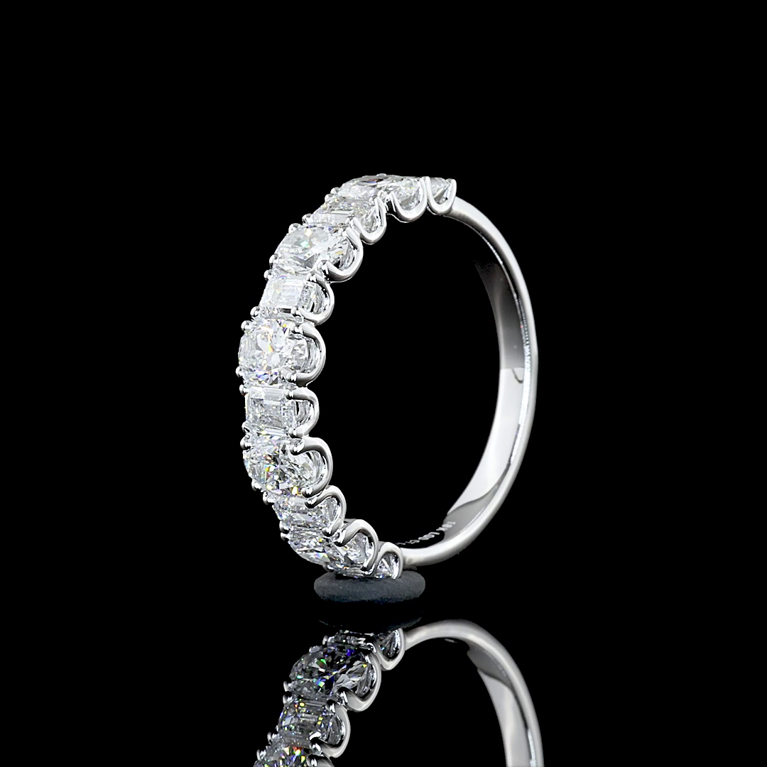 1-1/2ctw Oval & Emerald Prong Diamond Half Eternity Band