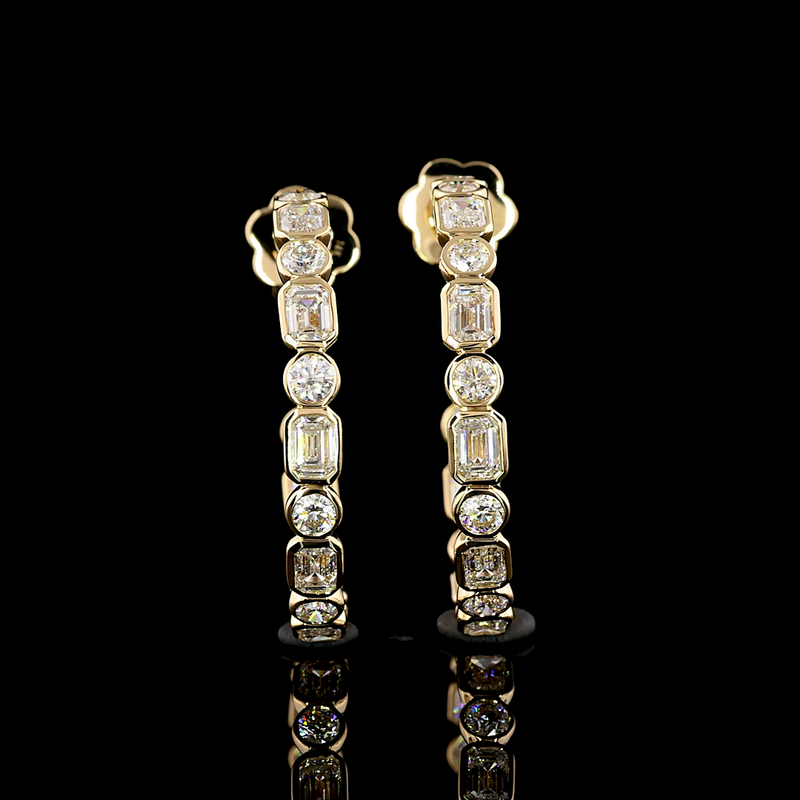 4ctw Bezel Emerald & Round C Hoop Earrings