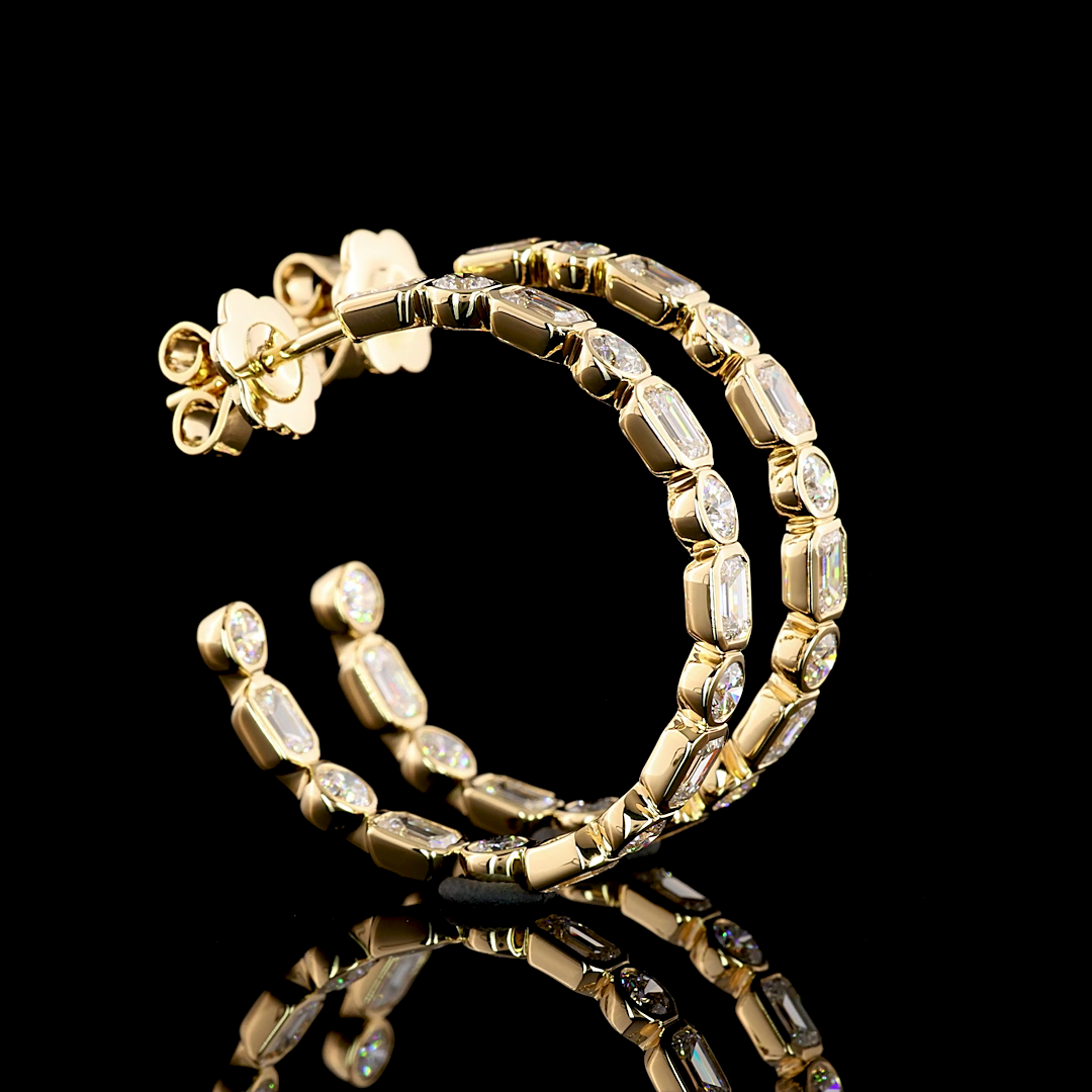 4ctw Bezel Emerald & Round C Hoop Earrings