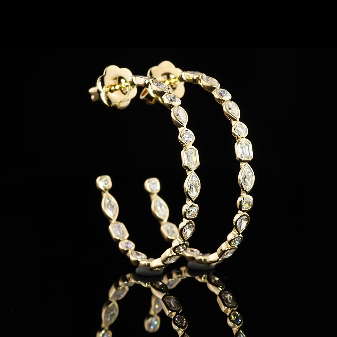 2ctw Bezel Marquise & Round C Hoop Earrings
