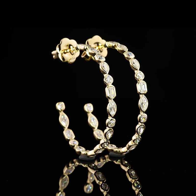 2ctw Bezel Marquise & Round C Hoop Earrings