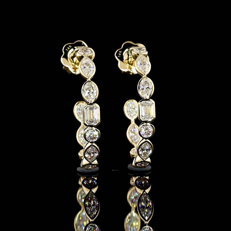 3ctw Bezel Emerald & Round C Hoop Earrings