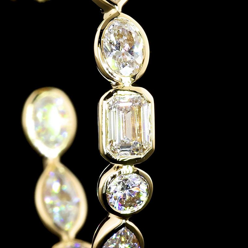 3ctw Bezel Emerald & Round C Hoop Earrings