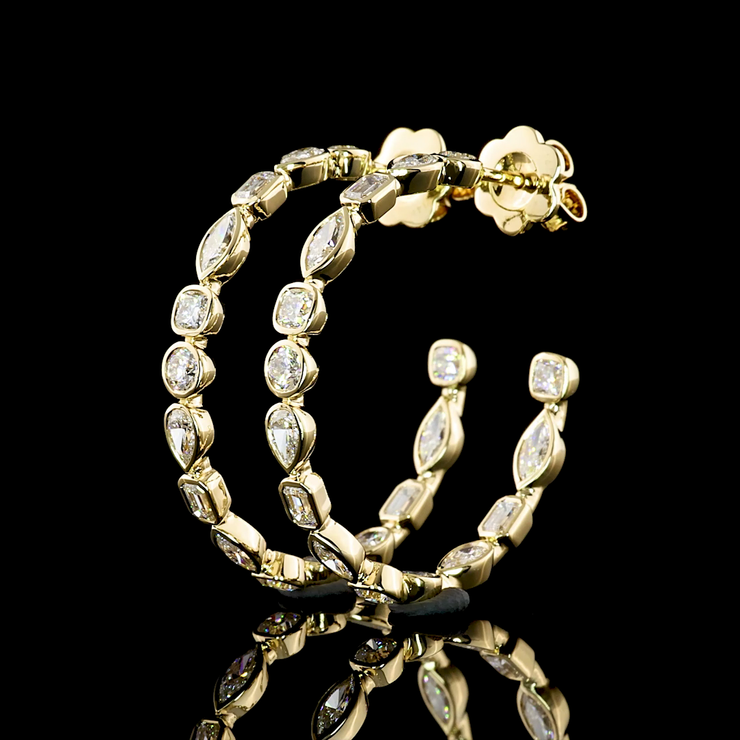2-1/2ctw Bezel Cushion, Marquise & Round C Hoop Earrings