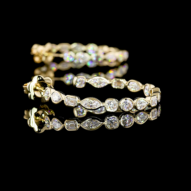 2-1/2ctw Bezel Cushion, Marquise & Round C Hoop Earrings
