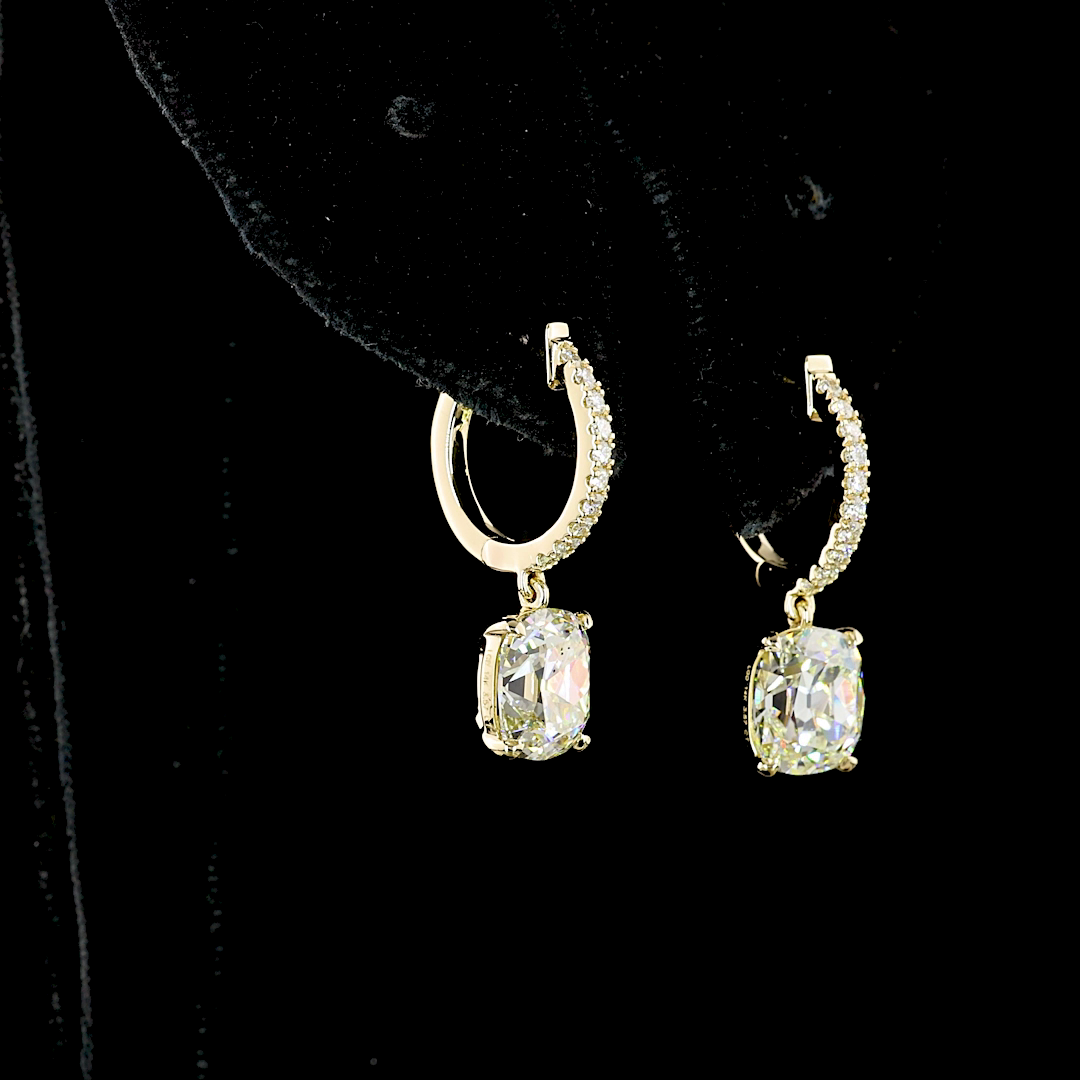 3-1/2ctw Prong East West Cushion & Round Drop Earrings
