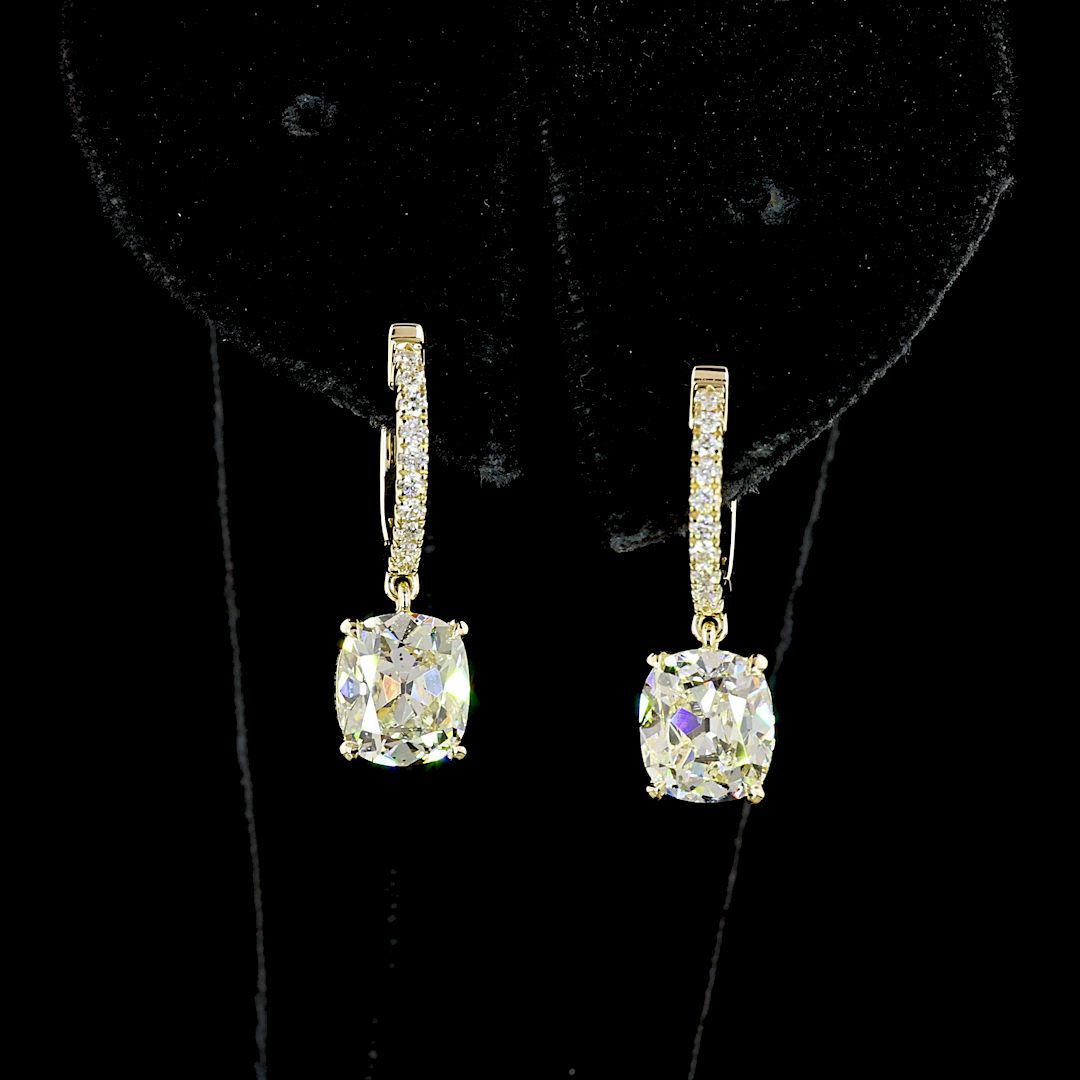 3-1/2ctw Prong East West Cushion & Round Drop Earrings