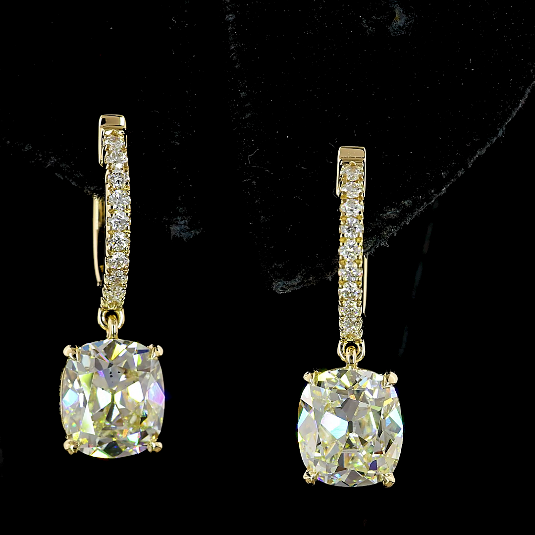 3-1/2ctw Prong East West Cushion & Round Drop Earrings