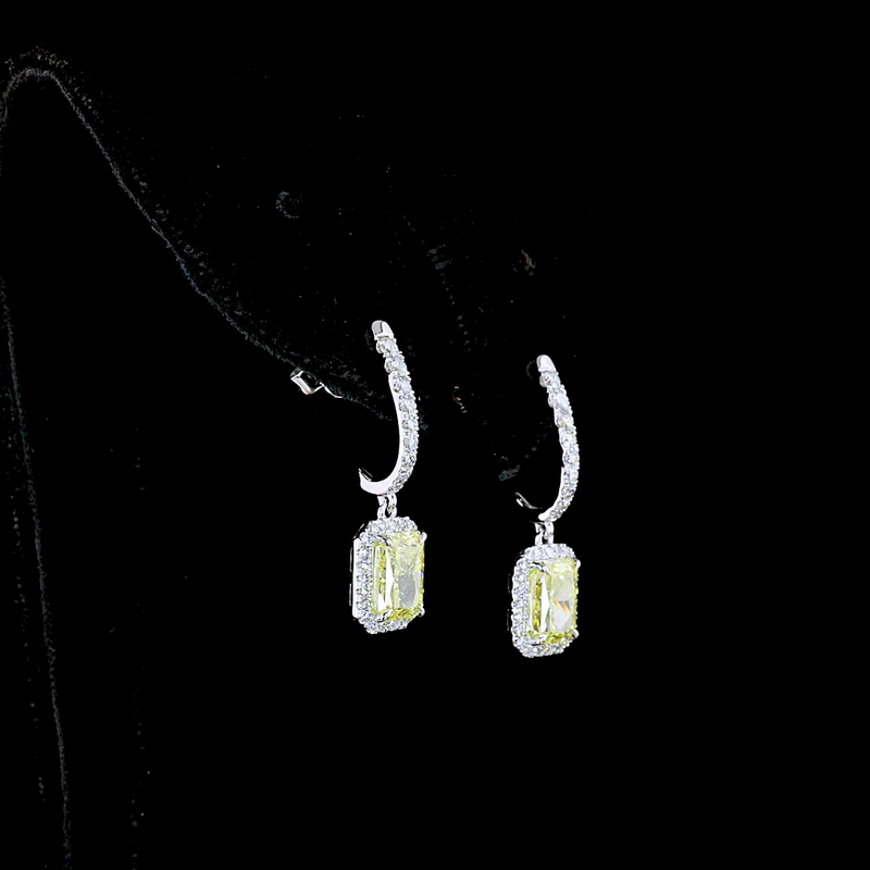 2-1/2ctw Prong Radiant & Round Hanging Earrings