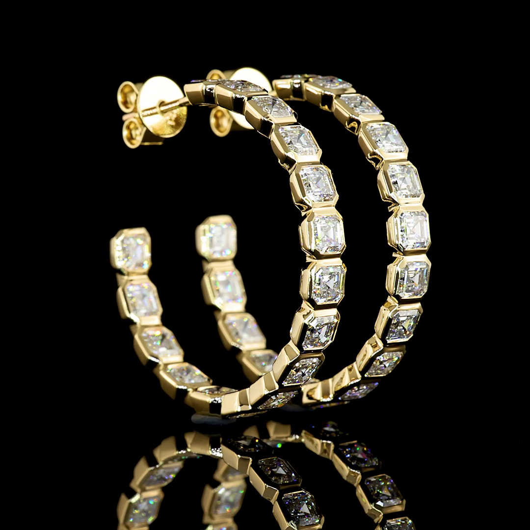 4-1/2ctw Bezel Asscher C Hoop Earrings