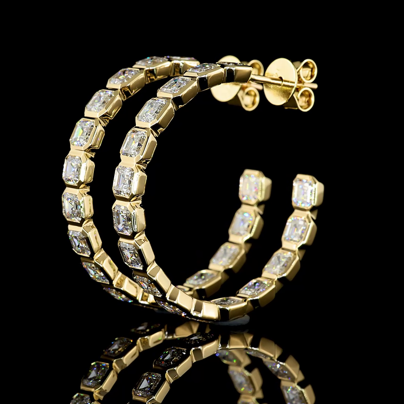4-1/2ctw Bezel Asscher C Hoop Earrings